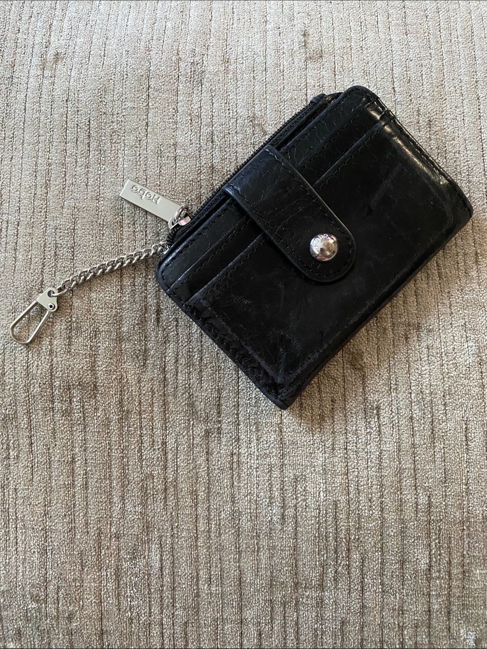 Hobo Black Leather Card Holder with Silver Chain
